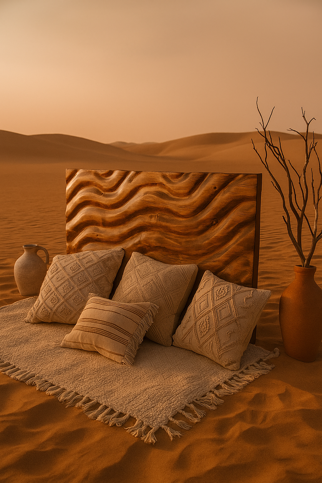Cabecero o mural de madera decoracion boho chic, mediterraneo- Nature-Ambient-desierto- Kawah