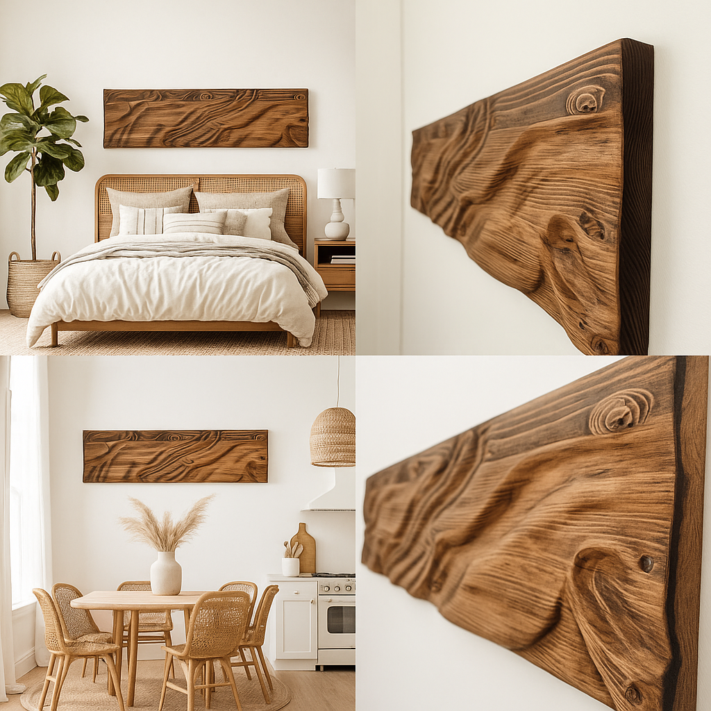 Cabeceros y murales artesanales de madera decoracion boho-chic - mediterraneo-Nature_Maris_Kawah-instalado