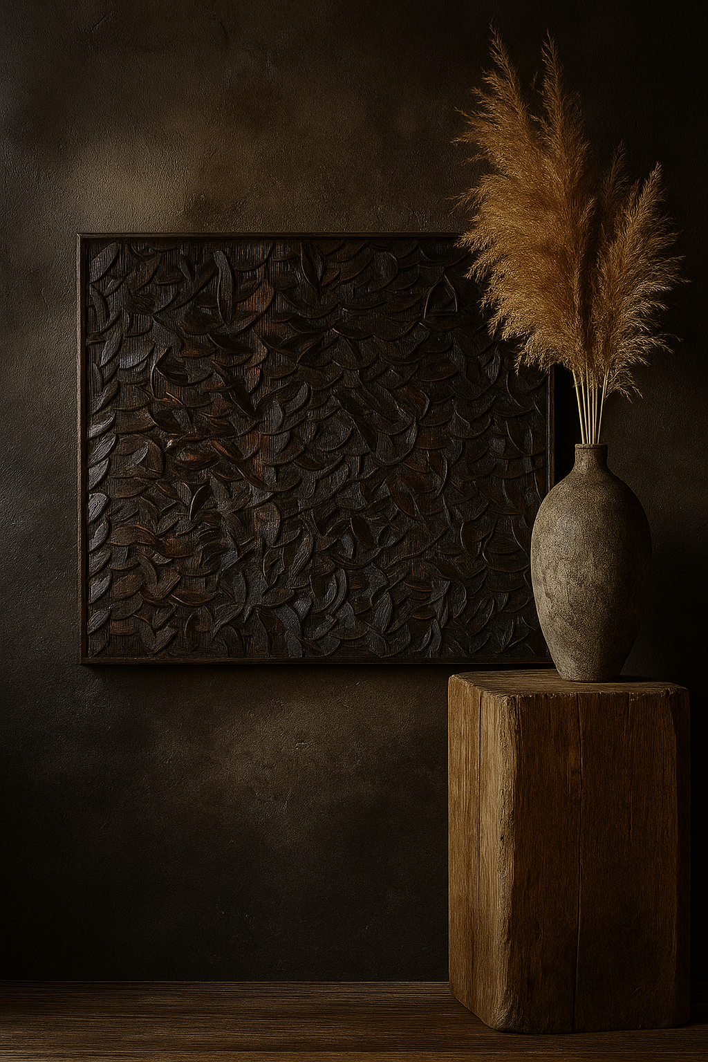 Cabeceros y murales artesanales en madera decoracion boho-chic, japandi wabi-sabi, contemporaneo mediterraneo - IGNIA NEGRO WENGUE - KAWAH - instalado-ambient