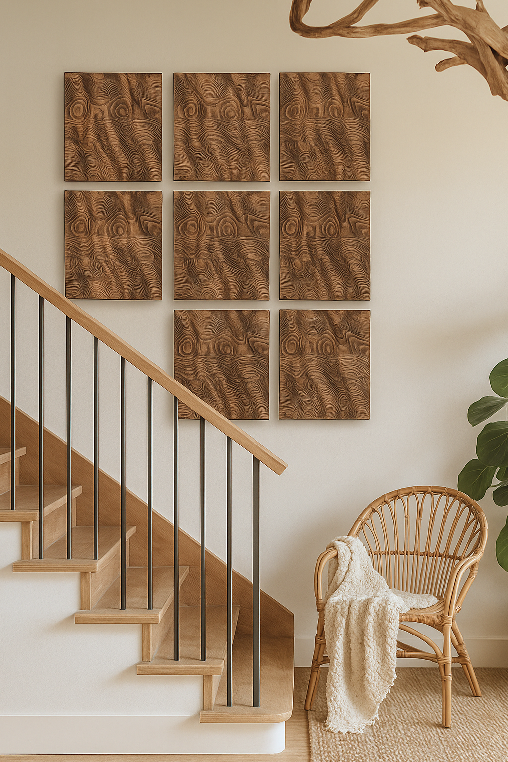 Cabeceros y murales artesanales de madera decoracion boho-chic - mediterraneo-Nature_Mohana-Nogal_Kawah-instalado