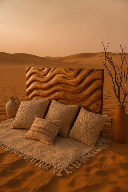 Cabecero o mural de madera decoracion boho chic, mediterraneo- Nature-Ambient-desierto- Kawah
