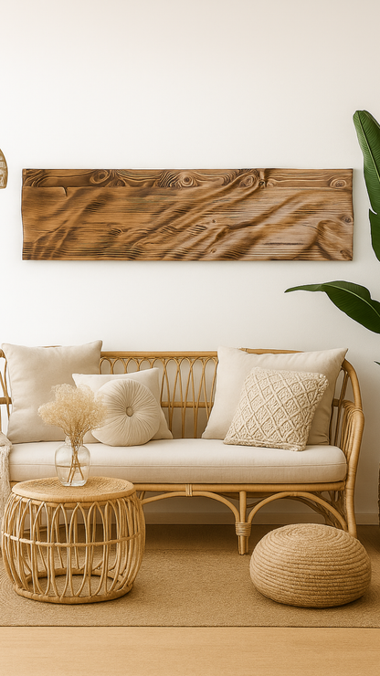 Cabeceros y murales artesanales de madera decoracion boho-chic - mediterraneo-Nature_Maris_Kawah_instalado