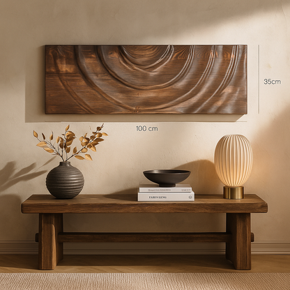 Cabeceros y murales artesanales de madera decoracion boho-chic - mediterraneo-Nature_Vibrant_Kawah-medidas-instalado